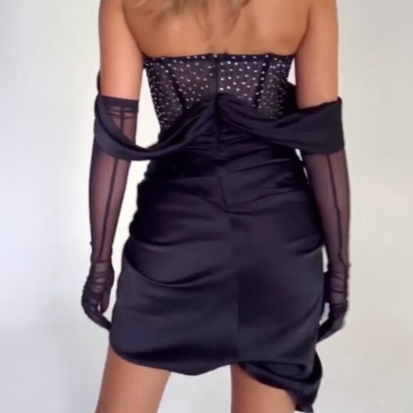 BLACK RHINESTONE MINI DRESS (MISS CIRCLE) - Picture 3 of 5